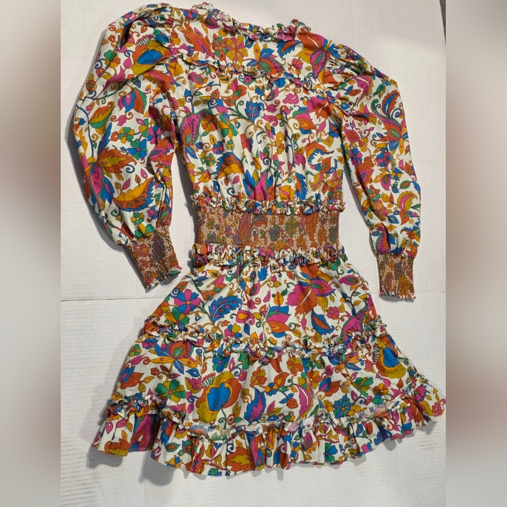House Of Harlow 1960 Nicole Richie Floral Smocked Tiered Dress Size XSMALL - Picture 8 of 8